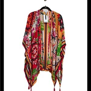 Nine West Poncho Duster coverup kimono One Size Floral Tropical Resort Wear NWT